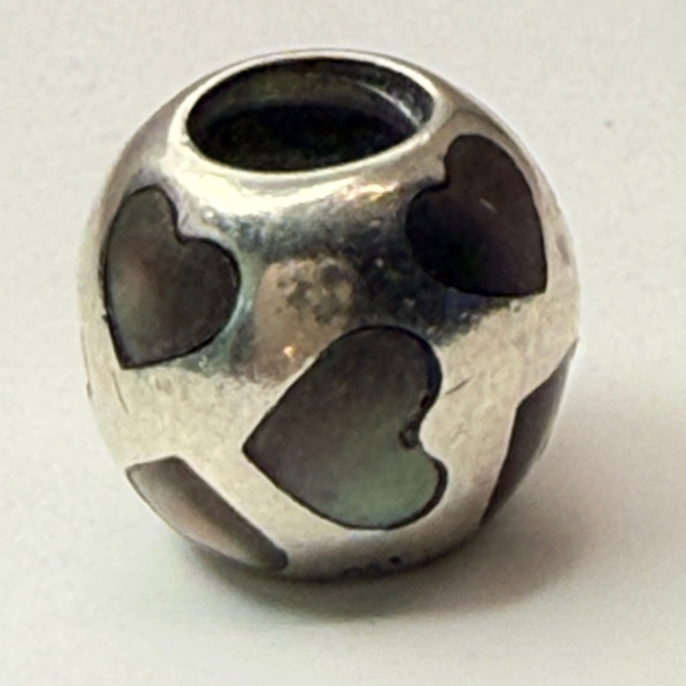 Pandora Dark Green Mother of Pearl Hearts Charm S925 ALE Love Bead